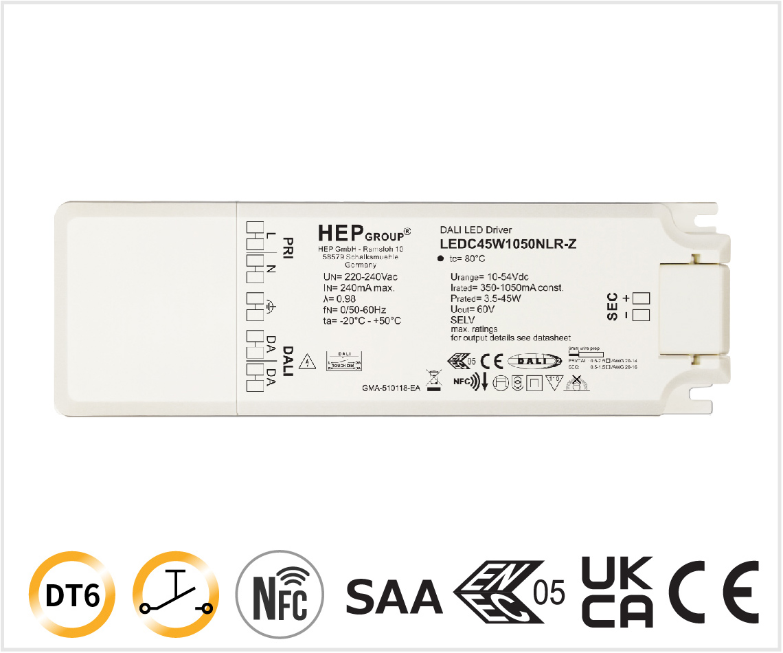 LEDC 45W 350-1050mA NFC DALI-2 DT6 TouchDim调光