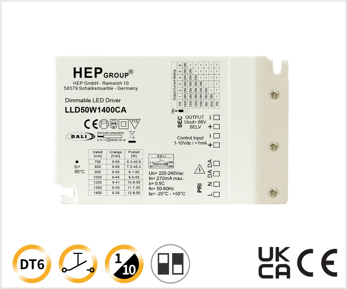 LLD 50W 700-1400mA DIPswitch DALI-2 DT6 TouchDIM 1-10V-Dim