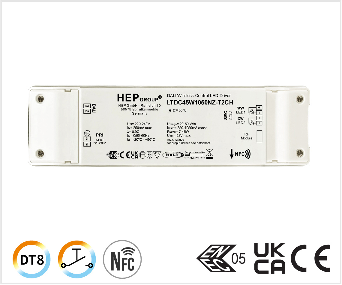 LTDC 45W 350-1050mA NFC DALI-2 DT8 TunableWhite