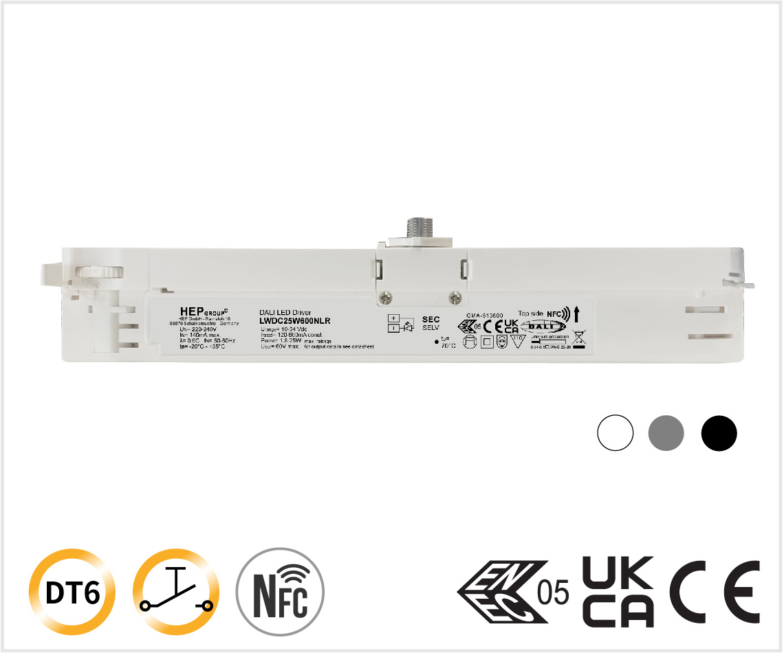 LWDC25W 120-600mA NFC DALI-2 DT6 TouchDIM調光 軌道燈 恆流