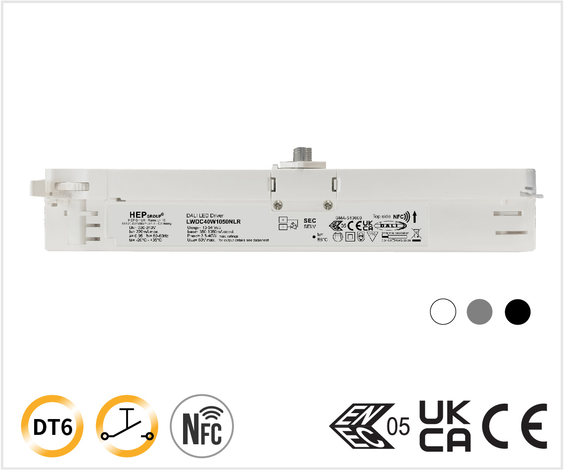 LWDC 40W 350-1050mA NFC DALI-2 DT6 TouchDIM调光 轨道灯专用 恒流驱动器